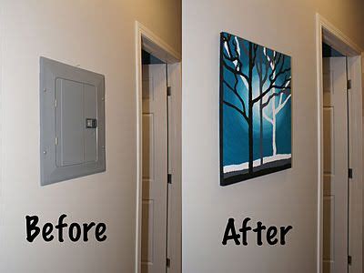 how to cover electrical box on wall|how to disguise electrical panel.